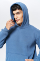 Erkek Mavi 3 İplik Şardonlu Fleece Yumuşak Fırçalı Kapişonlu Oversize Sweatshirt | 9799 - 6