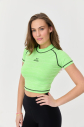 Kadın Neon Yeşil Melanj Çizgi Detaylı Athleisure Crop Tişört | 9715 - 7