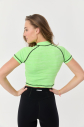 Kadın Neon Yeşil Melanj Çizgi Detaylı Athleisure Crop Tişört | 9715 - 3