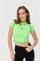 Kadın Neon Yeşil Melanj Çizgi Detaylı Athleisure Crop Tişört | 9715 - 1