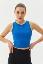 Kadın Koyu Mavi Bisiklet Yaka Toparlayıcı Destekli Spor ve Günlük Destekli Crop Top Body Bra | 9209 - 1