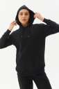 Siyah Kadın Kapüşonlu Kanguru Cepli Pamuklu Spor Düz Sweatshirt | 8785 - 5