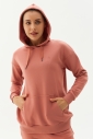 Pudra Pembe Kadın Kapüşonlu Kanguru Cepli Pamuklu Spor Düz Sweatshirt | 8785 - 4