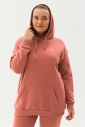 Pudra Pembe Kadın Kapüşonlu Kanguru Cepli Pamuklu Spor Düz Sweatshirt | 8785 - 2