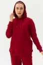 Kadın Bordo Kapüşonlu Kanguru Cepli Pamuklu Spor Düz Sweatshirt | 8785 - 6