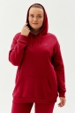 Kadın Bordo Kapüşonlu Kanguru Cepli Pamuklu Spor Düz Sweatshirt | 8785 - 2