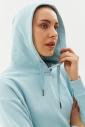 Kadın Mavi Kapüşonlu Kanguru Cepli Pamuklu Spor Düz Sweatshirt | 8785 - 10