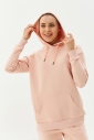 Kadın Yavruağzı Kapüşonlu Kanguru Cepli Pamuklu Spor Düz Sweatshirt | 8785 - 3