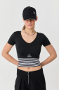 Kadın Siyah Kısa Kollu Desenli Spor Crop Body | 0077 - 2