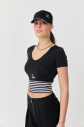 Kadın Siyah Kısa Kollu Desenli Spor Crop Body | 0077 - 3