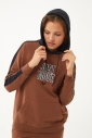 Kadın Kahverengi Kapüşonlu İpli Sweatshirt Takım | 1663 - 7